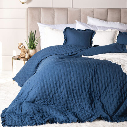 Narzuta WERONA dekoracyjna z falbaną 220x240cm kol niebieski