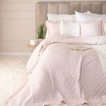 Narzuta WERONA dekoracyjna z falbaną 220x240cm kol różowy