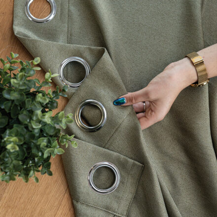 Jodełka zasłona gotowa na przelotkach 140cmx250cm szarozielony