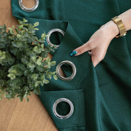 Jodełka zasłona gotowa na przelotkach 140cmx250cm butelkowa zieleń