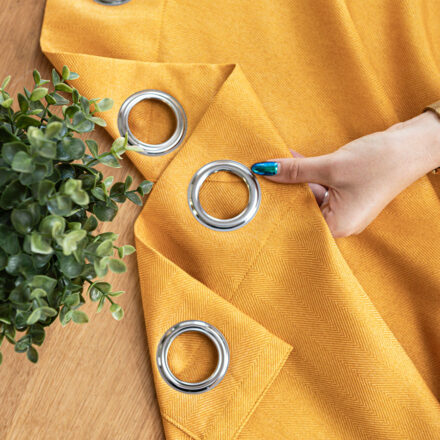 Jodełka zasłona gotowa na przelotkach 140cmx250cm musztardowy