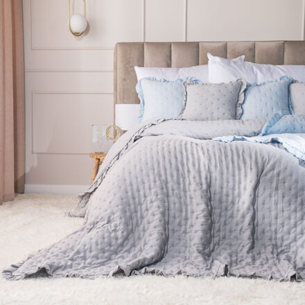 Narzuta WERONA dekoracyjna z falbaną 220x240cm kol szary