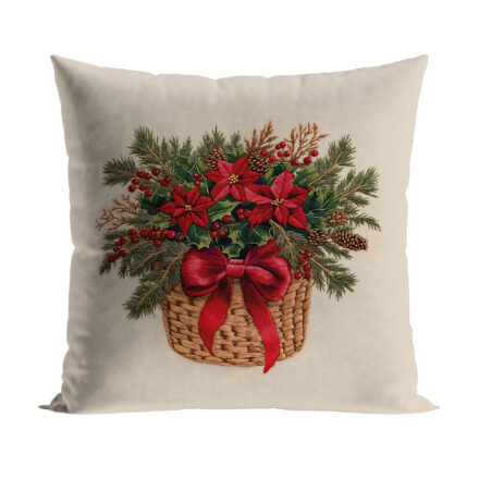 Poszewka BUKIET W KOSZYKU z efektem wyszywania dekoracyjna 40x40cm