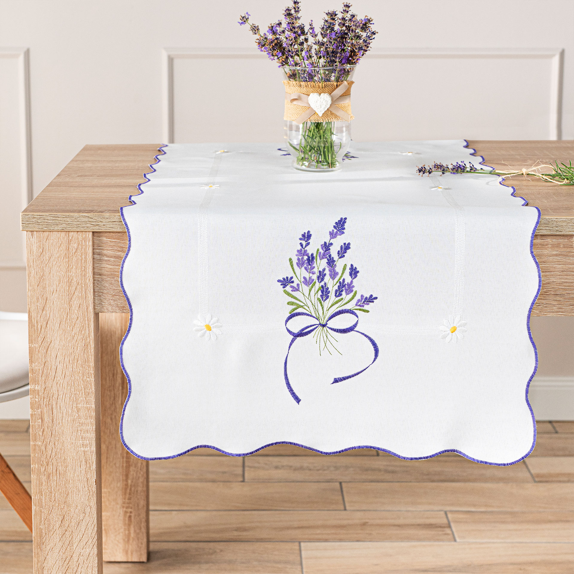 Lawendowa polana Bieżnik z haftem 38x140cm kol biały - obrazek 2
