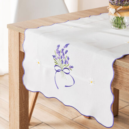 Lawendowa polana Bieżnik z haftem 38x140cm kol biały