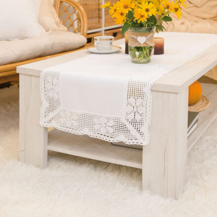 Rachela Bieżnik z ażurem 40x160cm kol biały