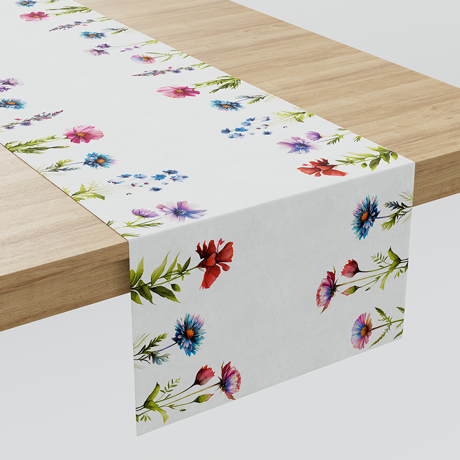 Kwiaty polne Bieżnik milas obszyty listwą 38x160cm