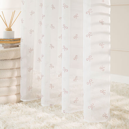 Ribbon firana gotowa na taśmie 140x250cm kol biały z czerwonym