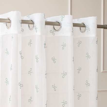 Ribbon firana gotowa na srebrnych przelotkach 140x250cm kol biały z zielonym