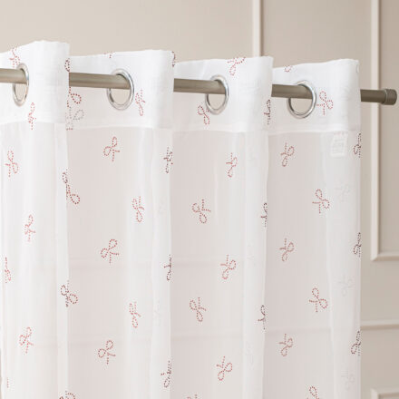 Ribbon firana gotowa na srebrnych przelotkach 140x250cm kol biały z czerwonym